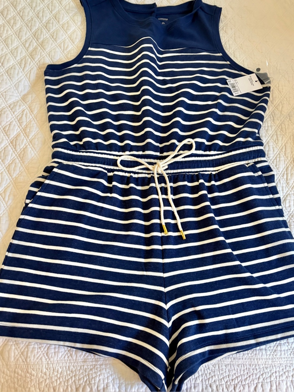 Sonoma Goods for Life Navy & White Striped Sleeveless Romper w/Drawstring Waist